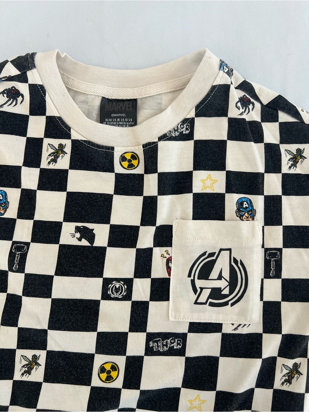 Kids Marvel Avengers Checkerboard Pocket Tee - Black & Cream